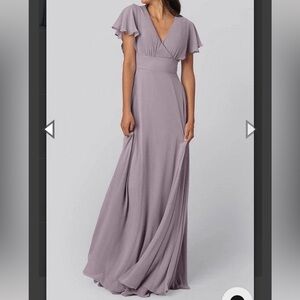 Purple V-Neck Short Sleeve Bridesmaid Dress- Luca Kennedy Blue